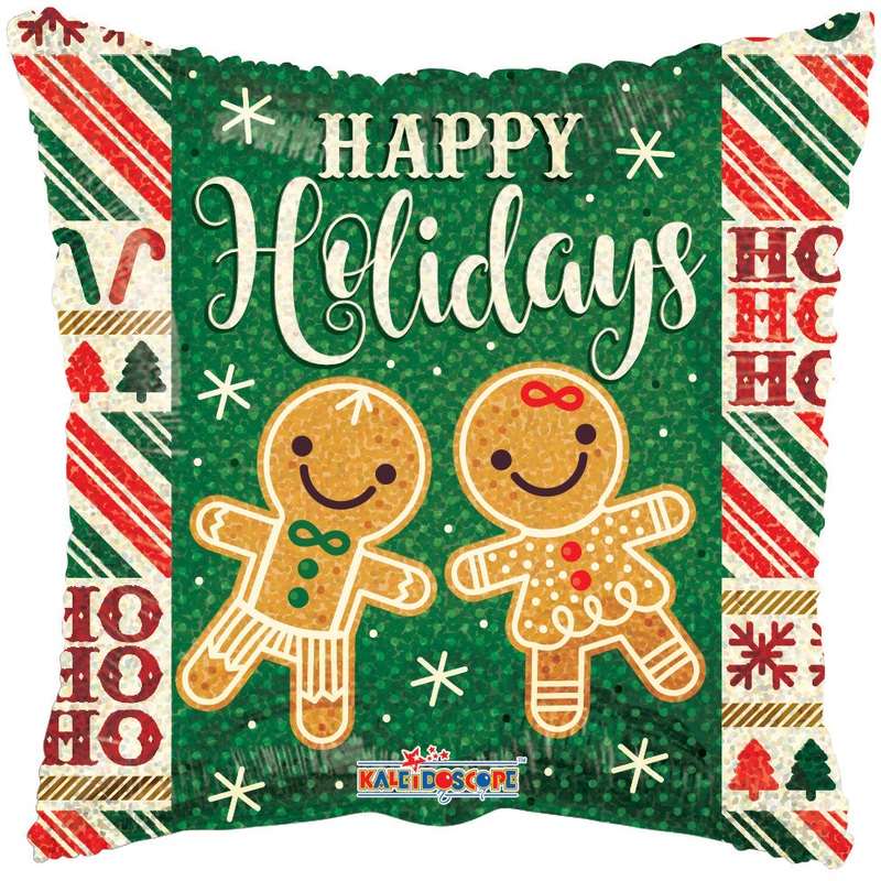 9" Airfill Only Holiday Gingerbreads Holographic Balloon