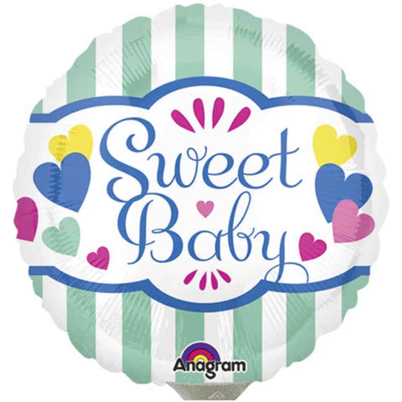 9" Airfill Only Sweet Baby Stripes & Hearts Balloon