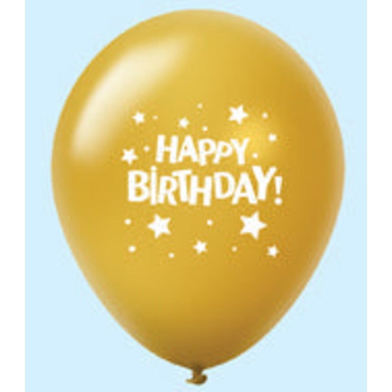 11" Happy Birthday Stars Latex Balloons Gold (25 Per Bag)