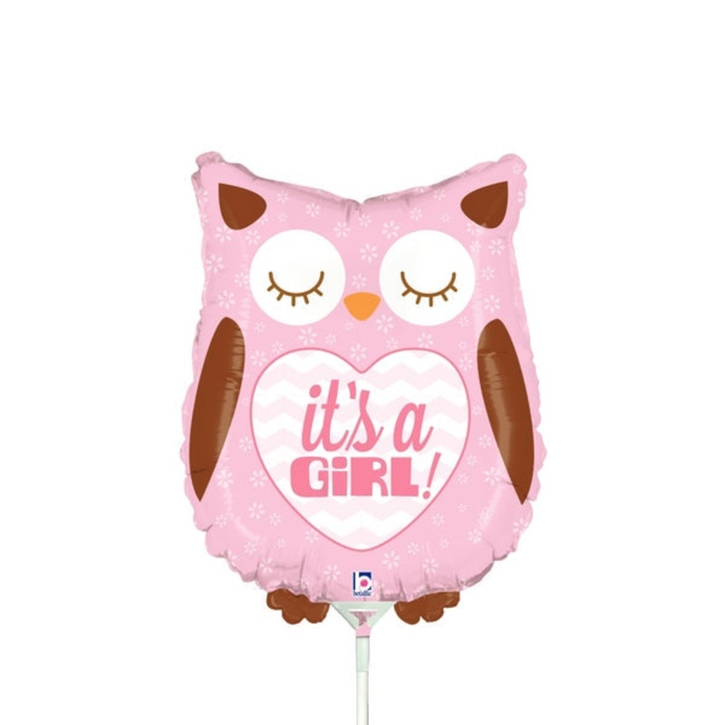 14" Airfill Only Mini Air Shape It's a Girl Baby Owl Balloon