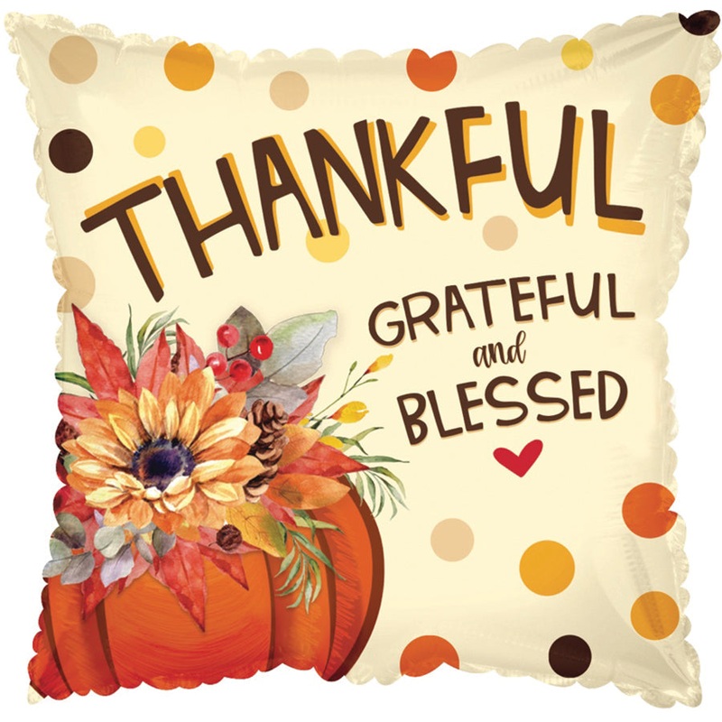 17" Thankful Grateful Blessed Thanksgiving Square Foil Balloon