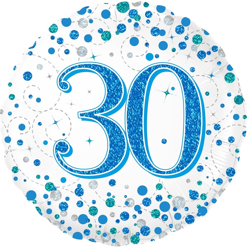 18" 30th Sparkling Fizz Birthday Blue Holographic Oaktree Foil Balloon