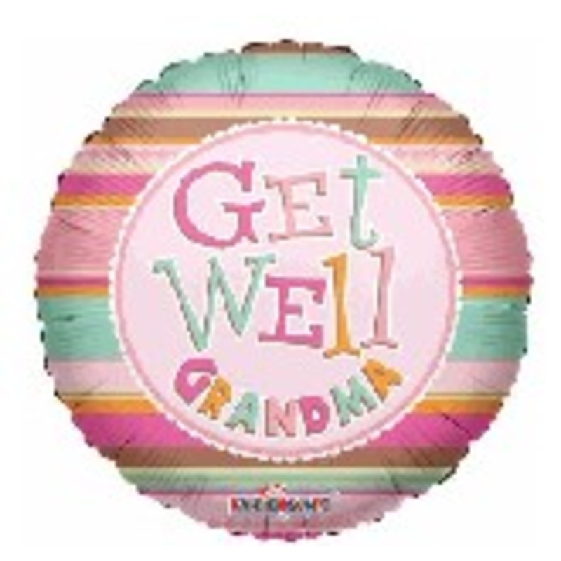 18" Get Well Grandma Pink Stripes Balloon