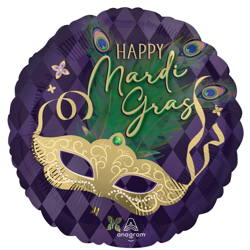 18" Happy Mardi Gras Mask Foil Balloon