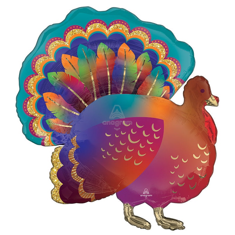 27" SuperShape Glitter Turkey Foil Balloon