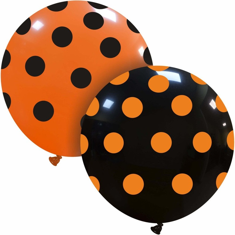 32" Big Polka Dots Halloween Black Print Orange All Around (1 Per Bag) Cattex Brand Latex Balloons