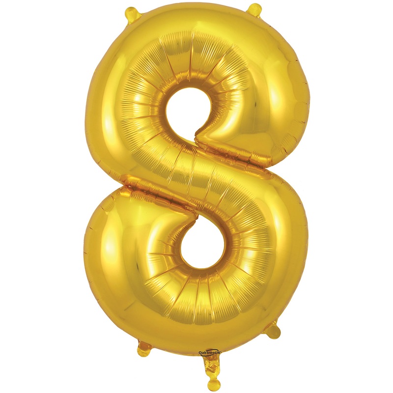 34" Number 8 Gold Oaktree Foil Balloon