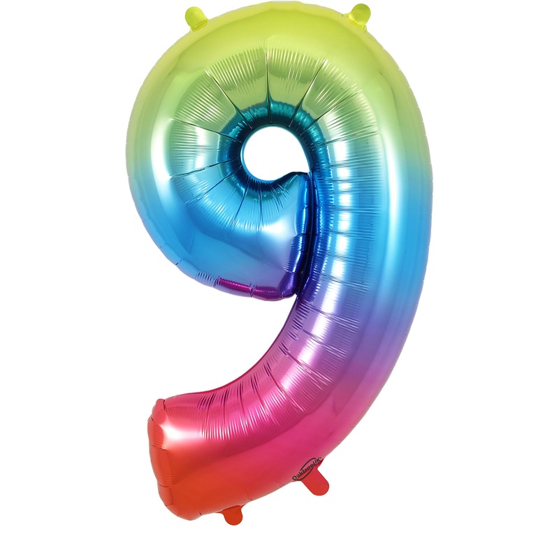 34" Number 9 Rainbow Oaktree Foil Balloon