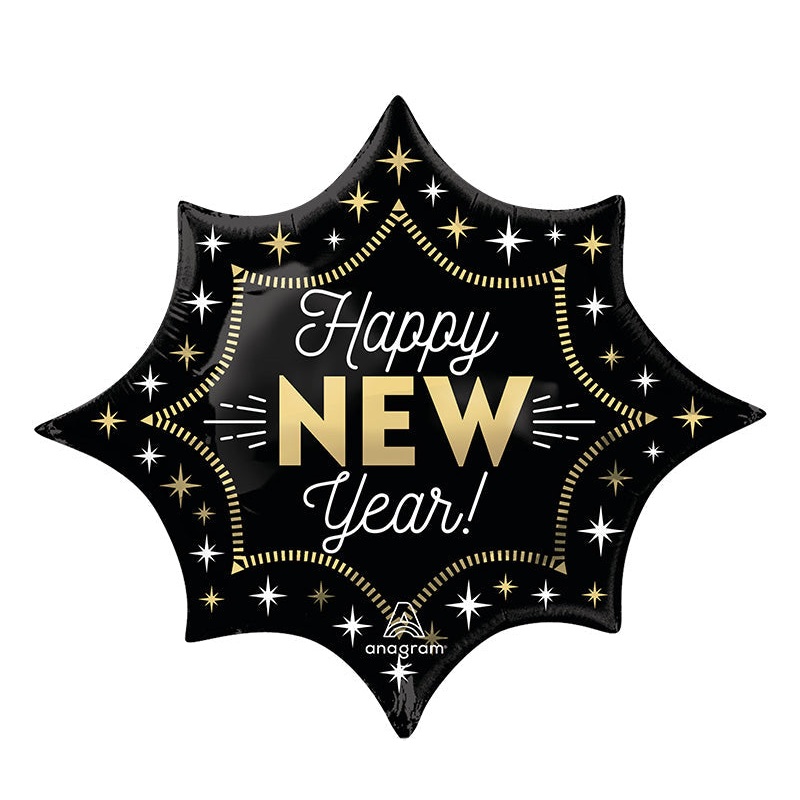 35" New Year Midnight Glam Burst SuperShape Foil Balloon