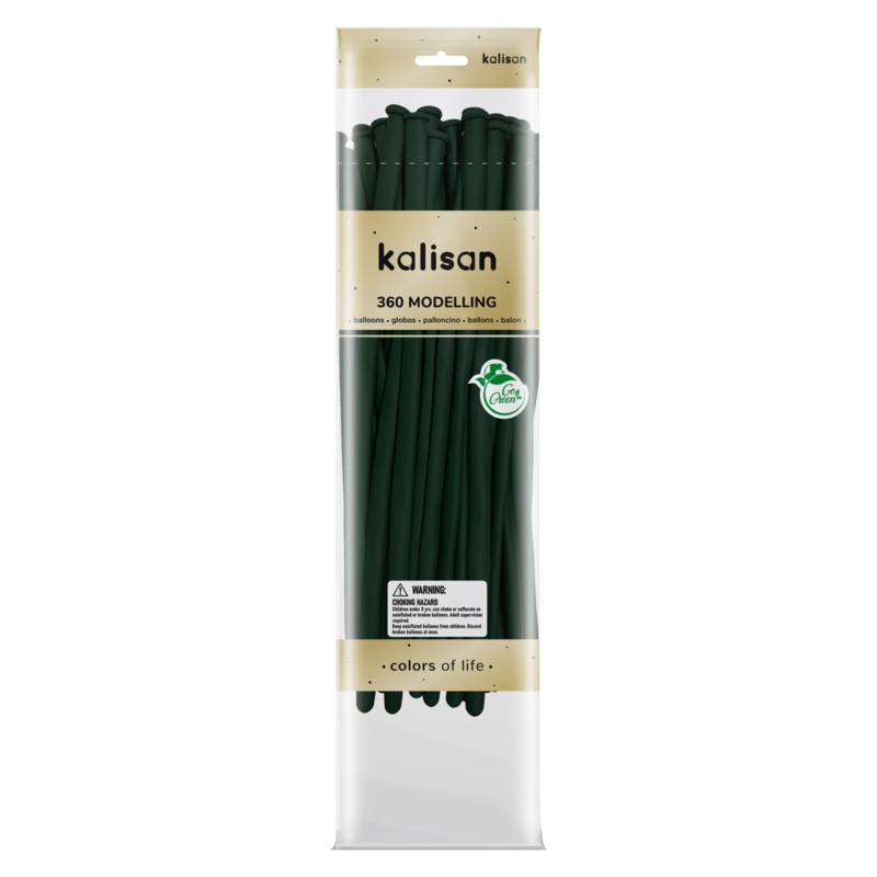 360K Nozzle Up Kalisan Twisting Latex Balloons Standard Dark Green (50 Per Bag)