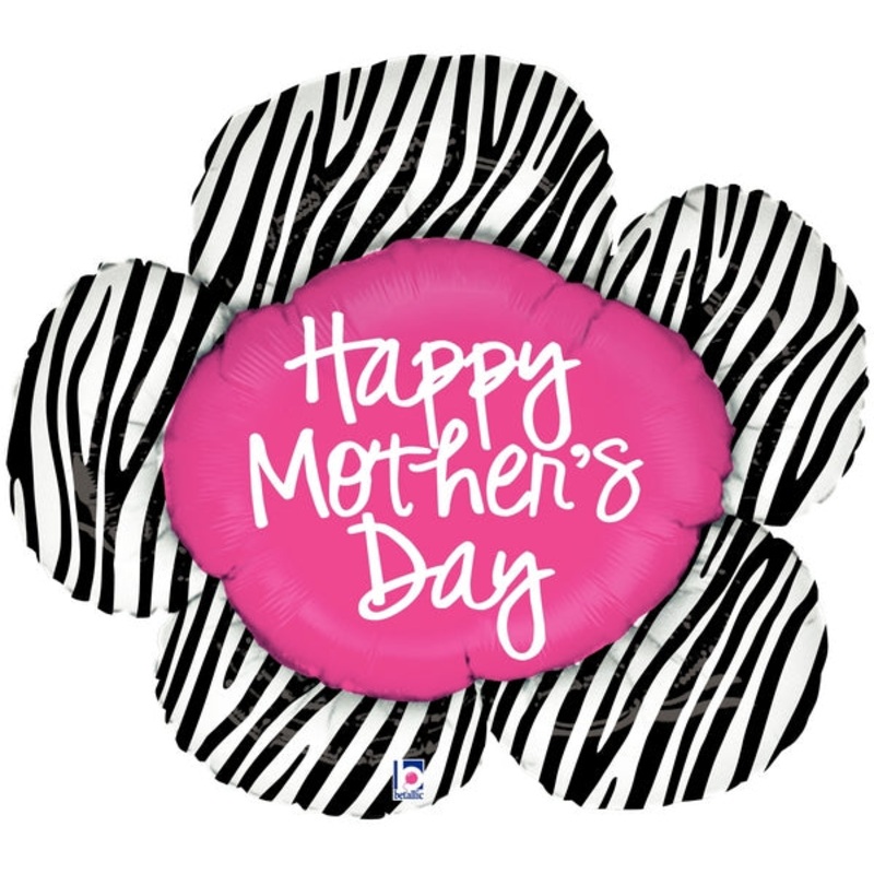 38" Foil Shape Balloon Mother's Day Zebra Flower