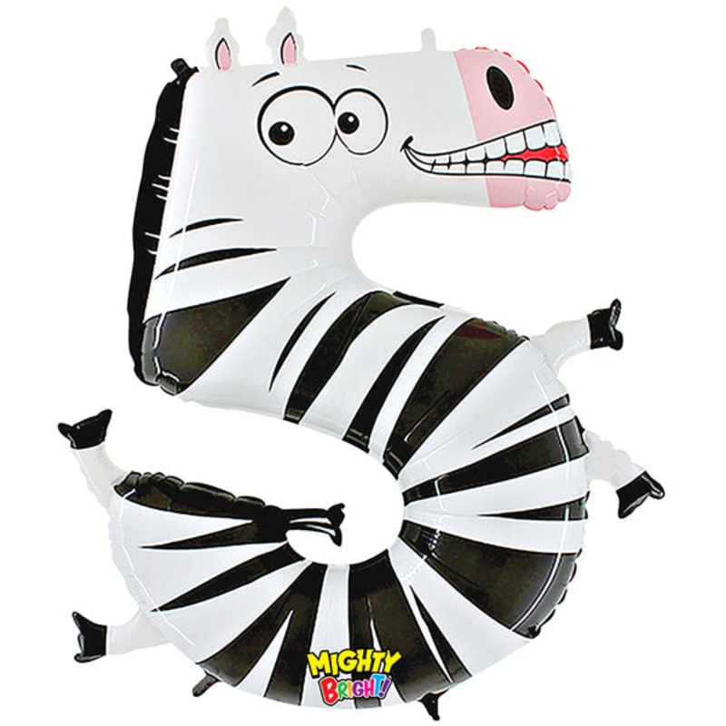 40" (34" Inflated) Number 5 "Zebra" Jumbo Balloon