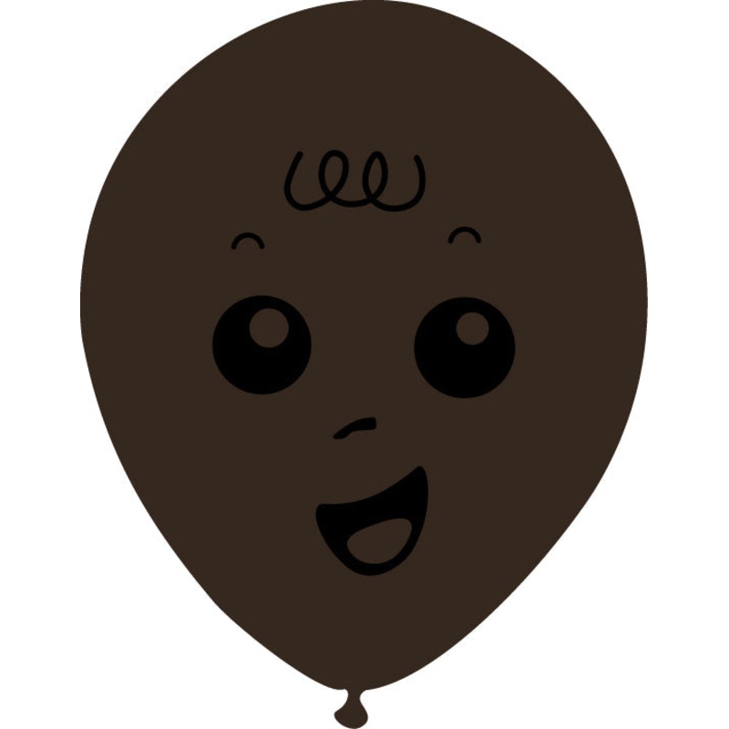 12" Latex Balloons Single Sided (25 Per Bag) Baby Face Print 02 Decomex Chocolate Brown