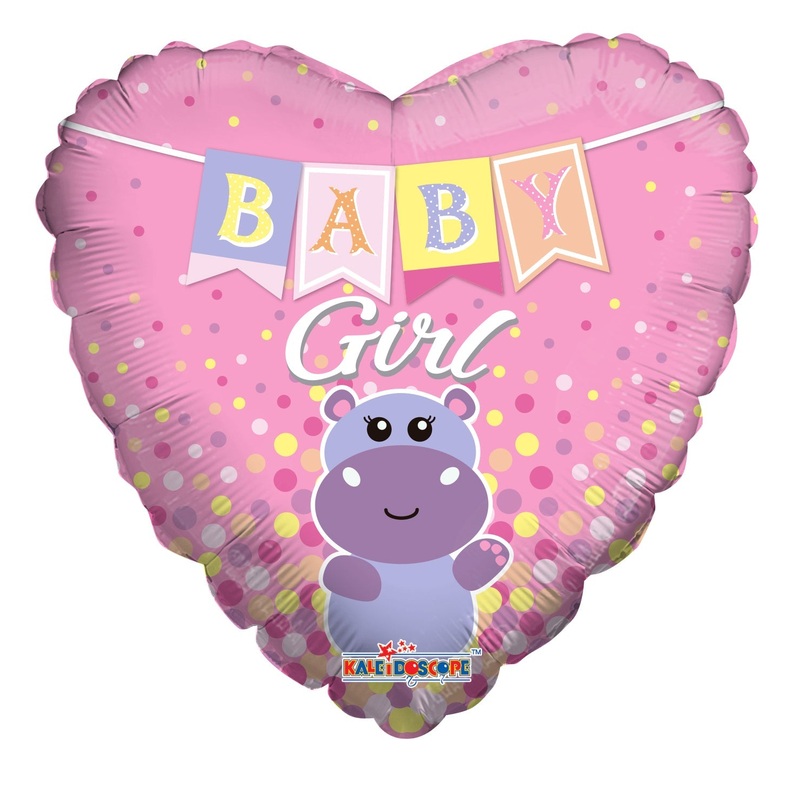 18" Baby Girl Hippo Heart Foil Balloon