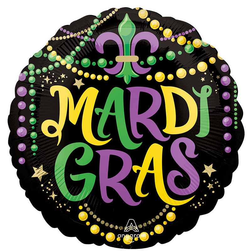 18" Mardi Gras Glittering Beads Foil Balloon