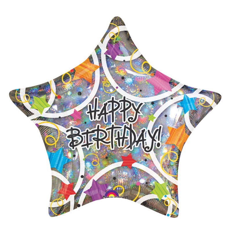32" Happy Birthday Stars Jumbo Holographic Balloon