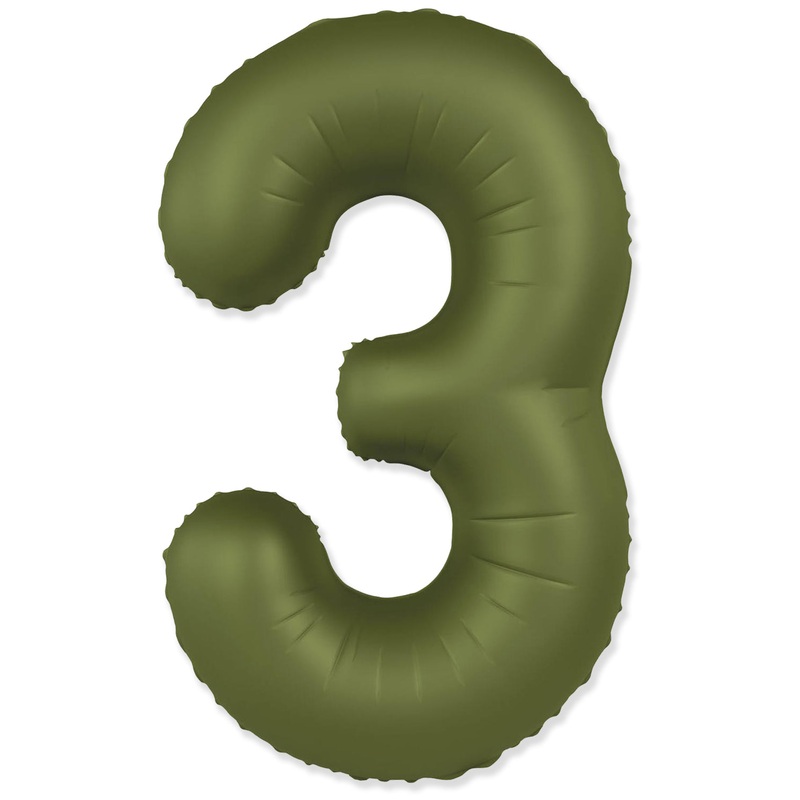 32" Inflated (40" Uninflated Approx) Number "3" Slimmer Design Matte Olive Green Brand Flexmetal