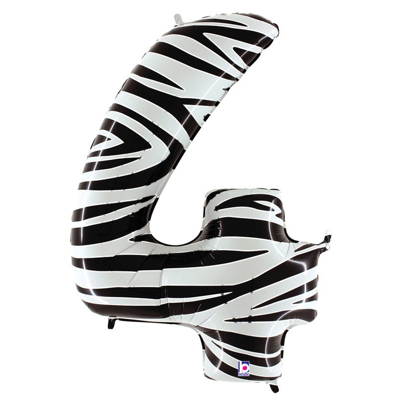 40" (34" Inflated) Megaloon Zebra Foil Shape Polybagged Number 4 Balloon