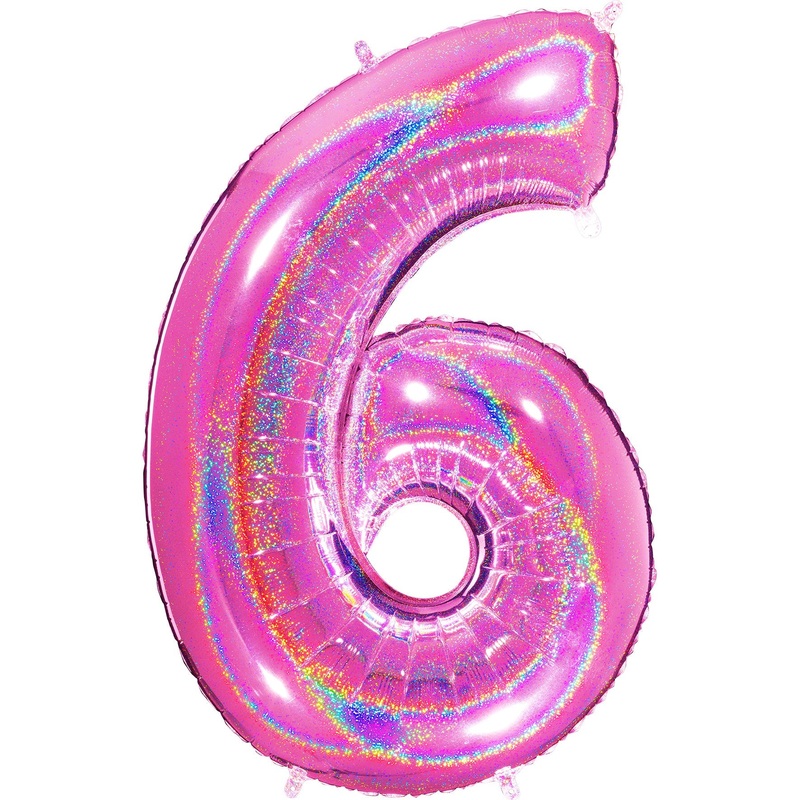 40" (34" Inflated) Number "6" Fucshia Glitter Holographic Balloons