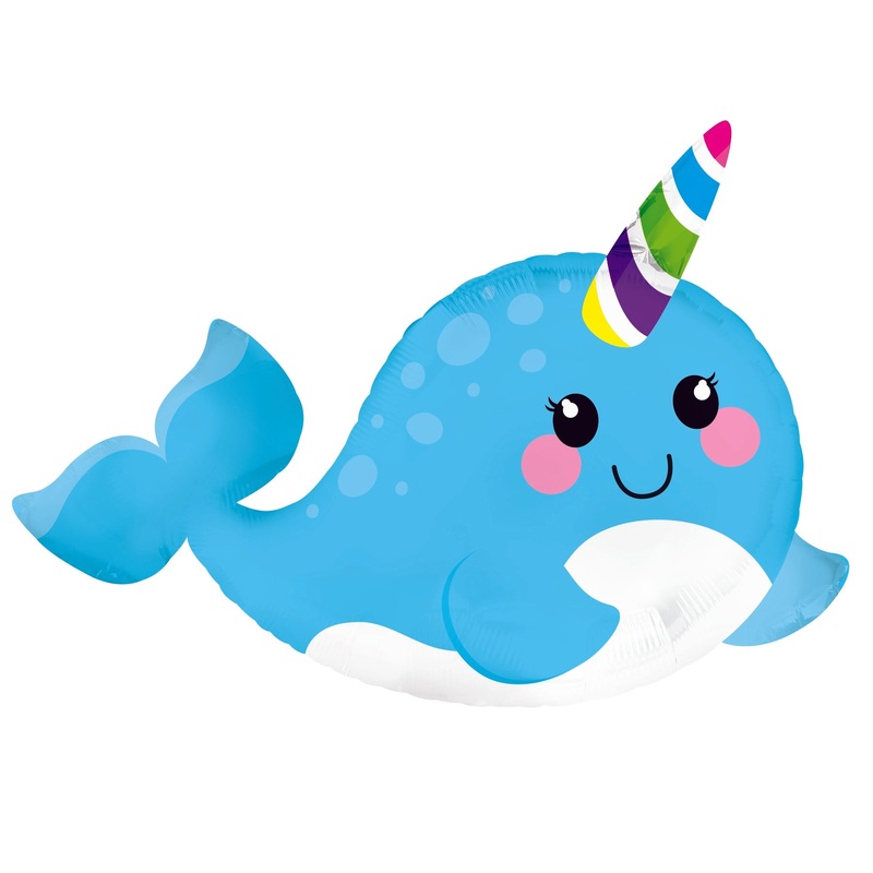 12" Airfill Only Blue Narwhal Foil Balloons
