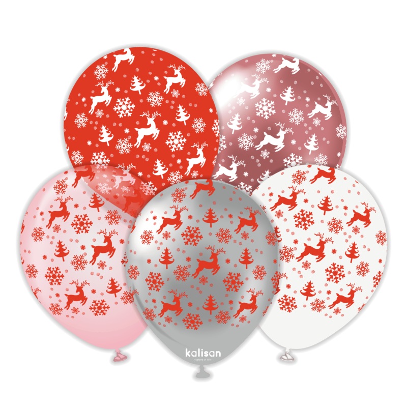 12" Christmas Reindeer Kalisan Printed Latex Balloons (25 Per Bag)