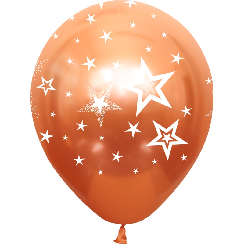 12" Mirror Stars All Around Copper Latex Balloons (25 Per Bag) 5 Side Print