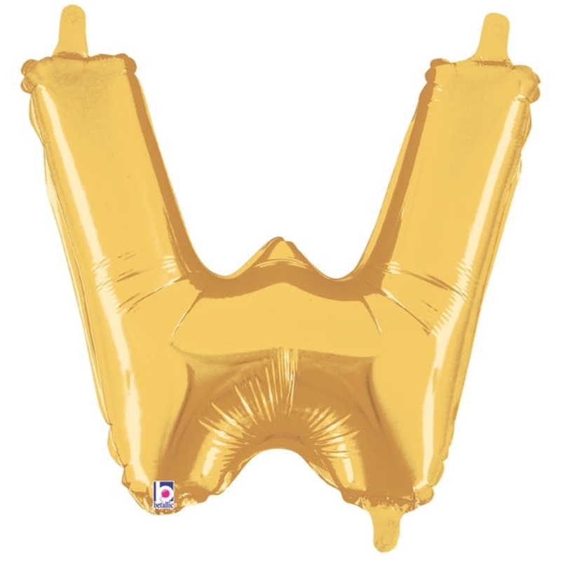 14" Airfill Only (Self Sealing) Megaloon Jr. Shape Letter W Gold Balloon