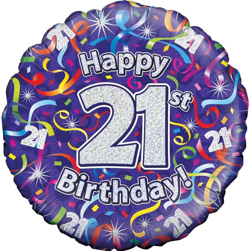 18" 21st Birthday Streamers Holographic Oaktree Foil Balloon