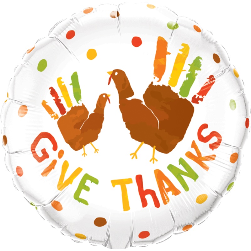 18" Round Give Thanks Turkey Hands Balloon