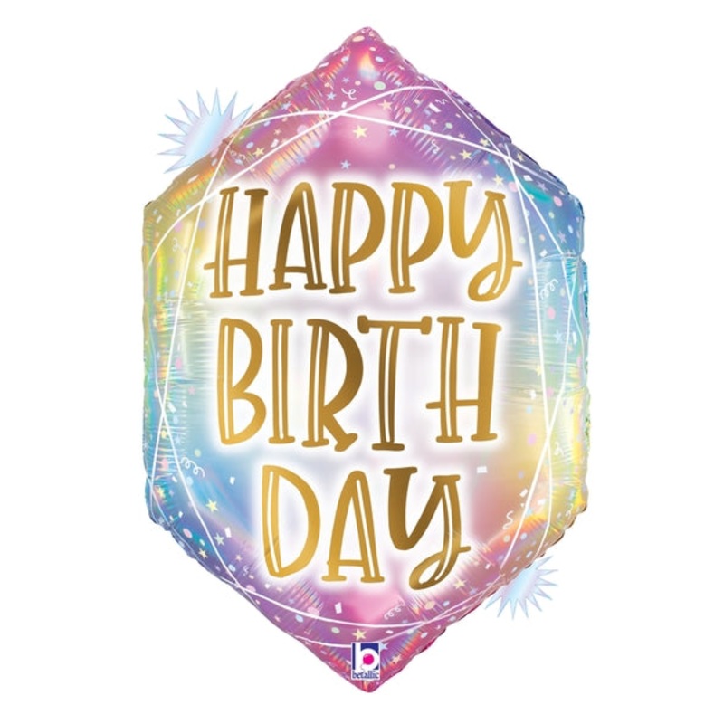 30" Foil Shape Holographic Opal Pastel Geo Birthday Foil Balloon