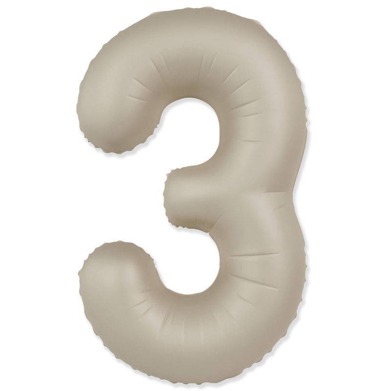 32" Inflated (40" Uninflated Approx) Number "3" Slimmer Design Matte Creamy Latte Brand Flexmetal