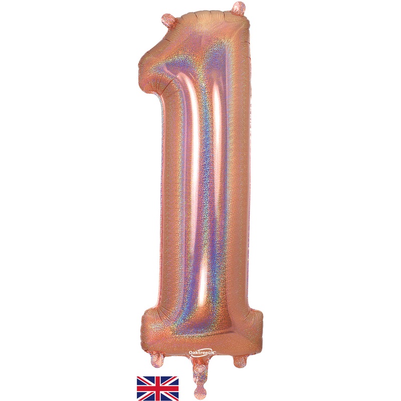 34" Number 1 Holographic Rose Gold Oaktree Foil Balloon