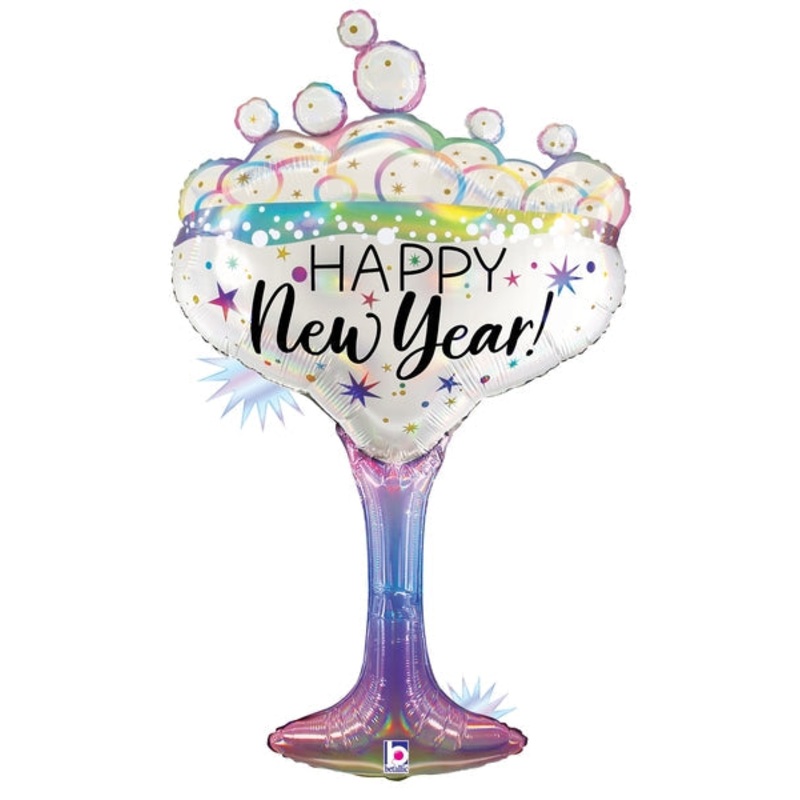 37" Opal Holographic Shape Opal New Year Champagne Glass Foil Balloon