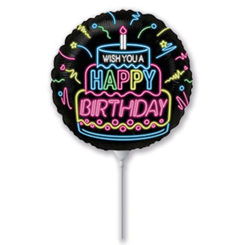 9" Airfill Only Neon Happy Birthday Foil Balloon