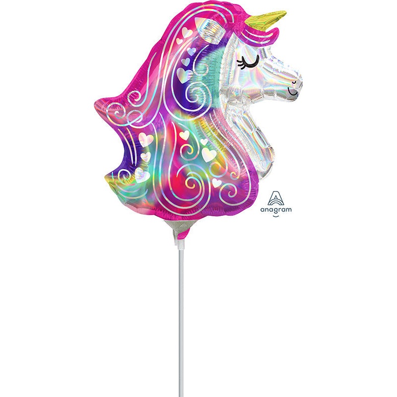 Airfill Only Mini Iridescent Heart Unicorn Foil Balloon