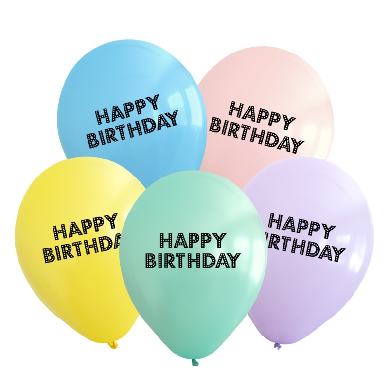 12" Happy Birthday Printed Assorted Standard Kalisan Latex Balloons (25 Per Bag)