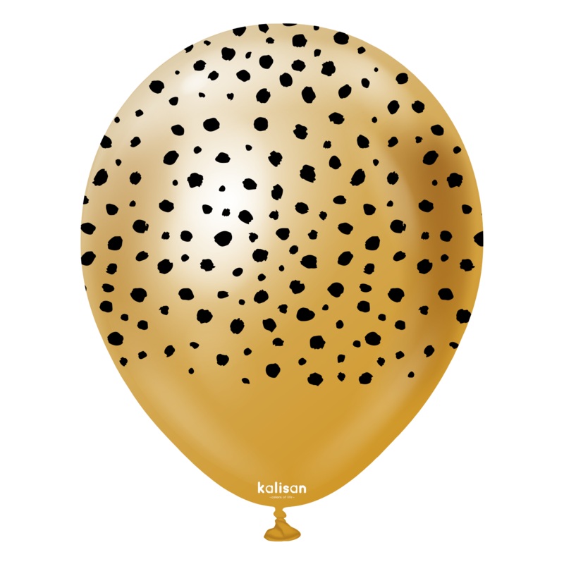 12" Kalisan Printed Cheetah Mirror Gold (Print Color: Black) (25 Per Bag) Latex Balloons