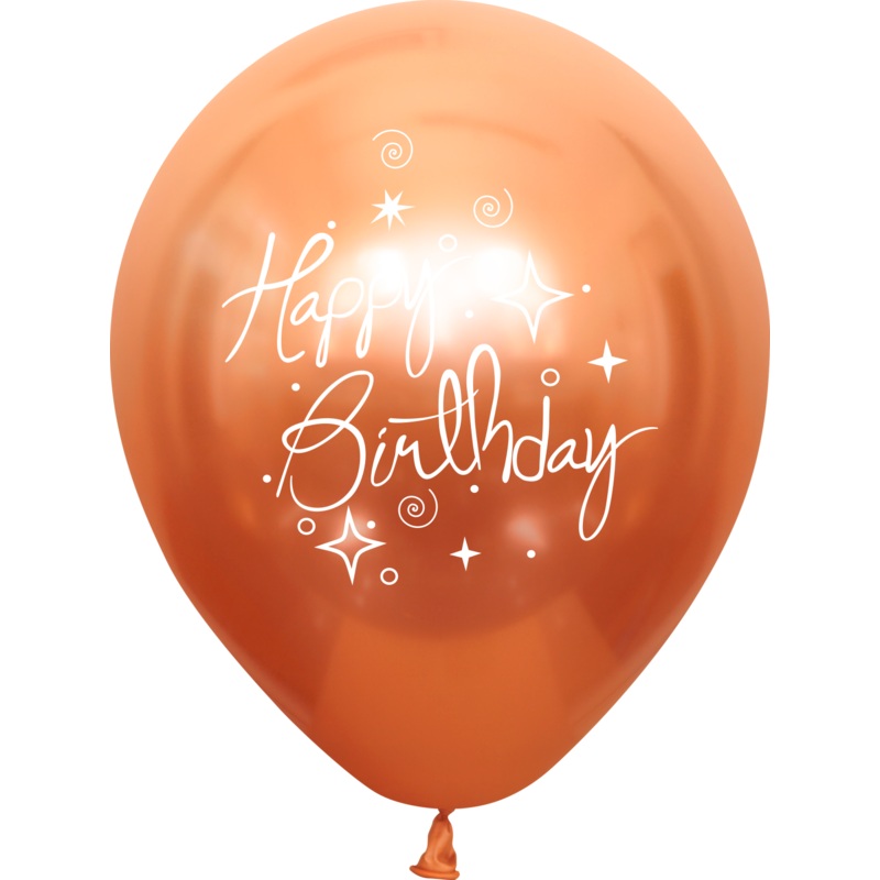 12" Mirror Happy Birthday Copper Latex Balloons (25 Per Bag) 2 Side Print