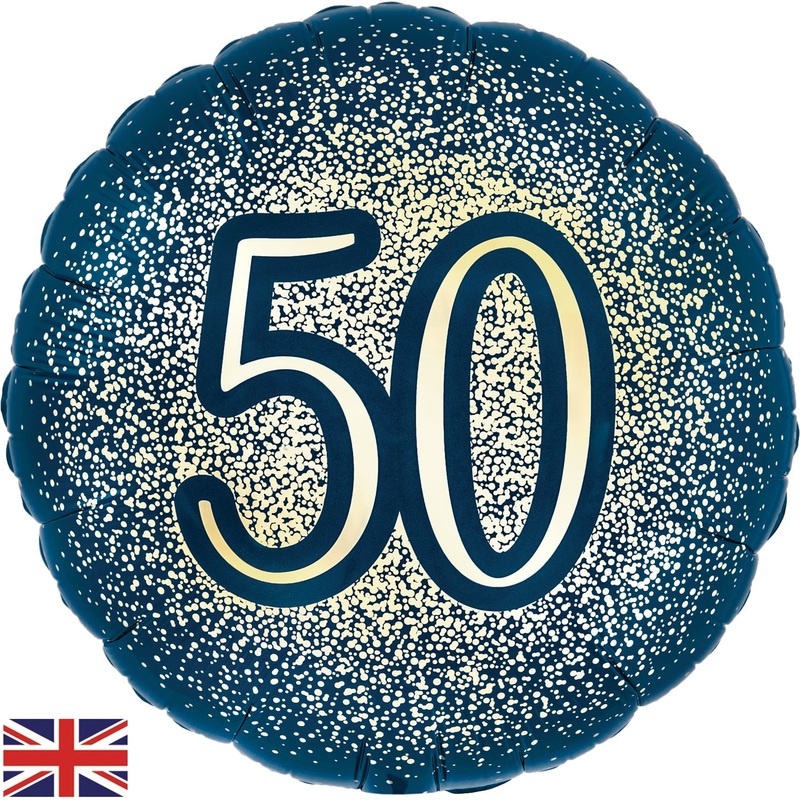 18" 50th Metallic Glitter Birthday Navy Gold Oaktree Foil Balloon