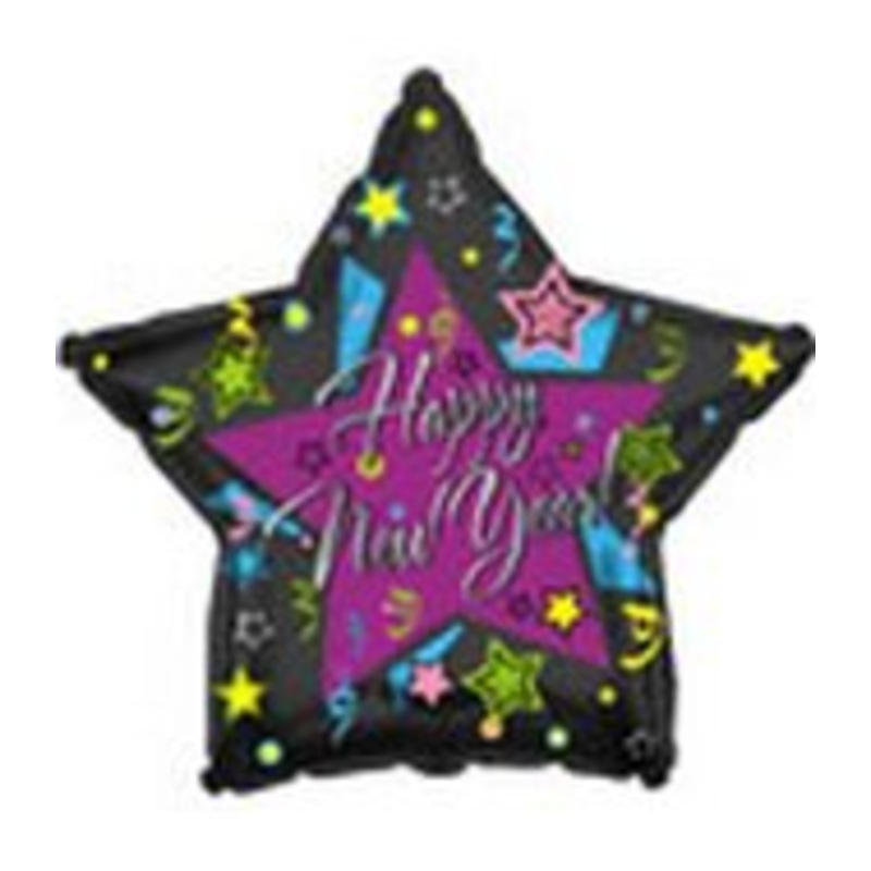 18" "Happy New Year" Graphic Star Balloon