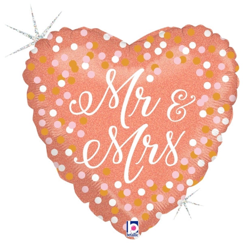 18" Holographic Rose Gold Mr. & Mrs. Foil Balloon