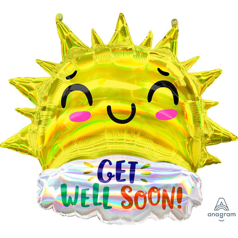 29" Holographic Get Well Happy Sun Foil Balloon