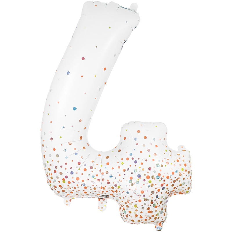 34" Number 4 Fizz Holographic Rose Gold Oaktree Foil Balloon