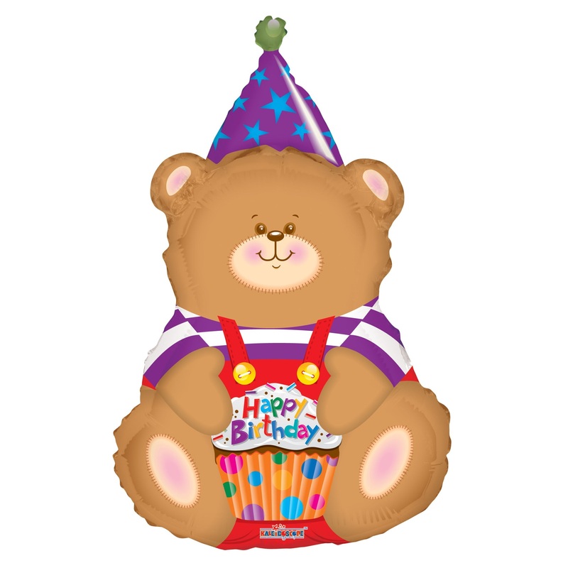 36" Birthday Bear With Cupcake Shape Balloon