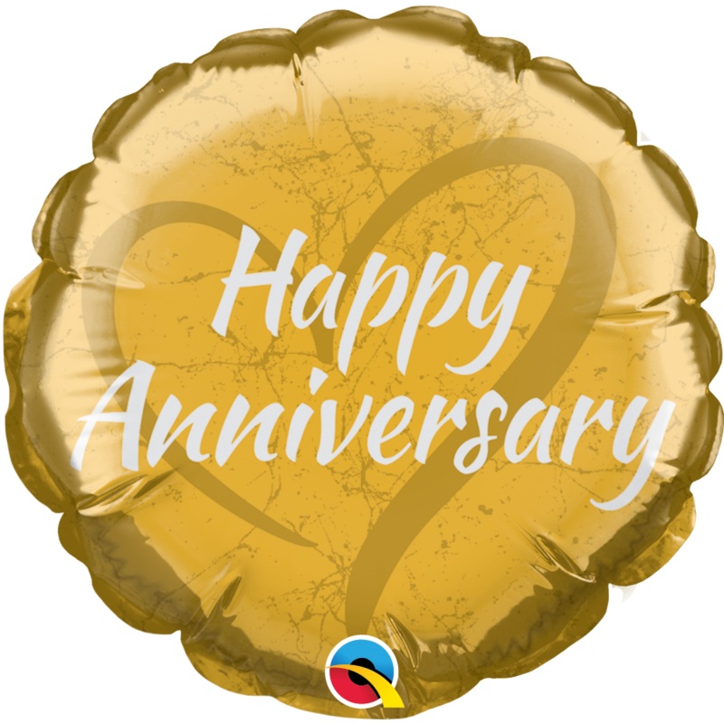 4" Airfill Only Round Anniversary Heart Gold Balloon