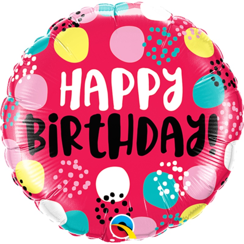 9" Airfill Only Birthday Dots Red Foil Balloon