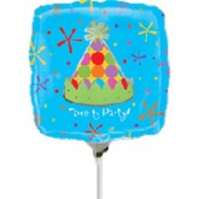 9" Airfill Only Time to Party Hat Balloon
