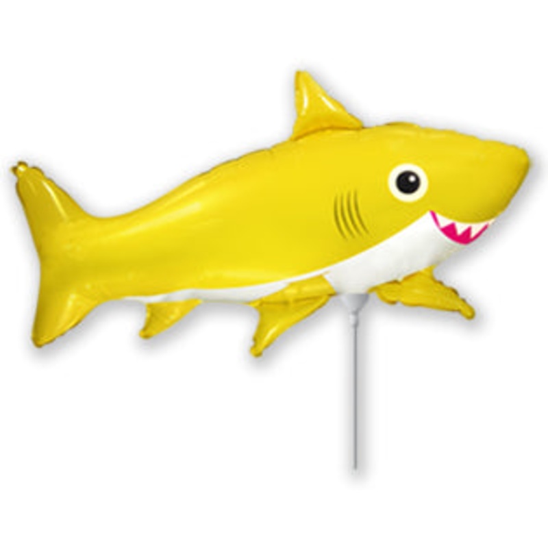 Airfill Only Foil Shaped Balloon Happy Shark Yellow