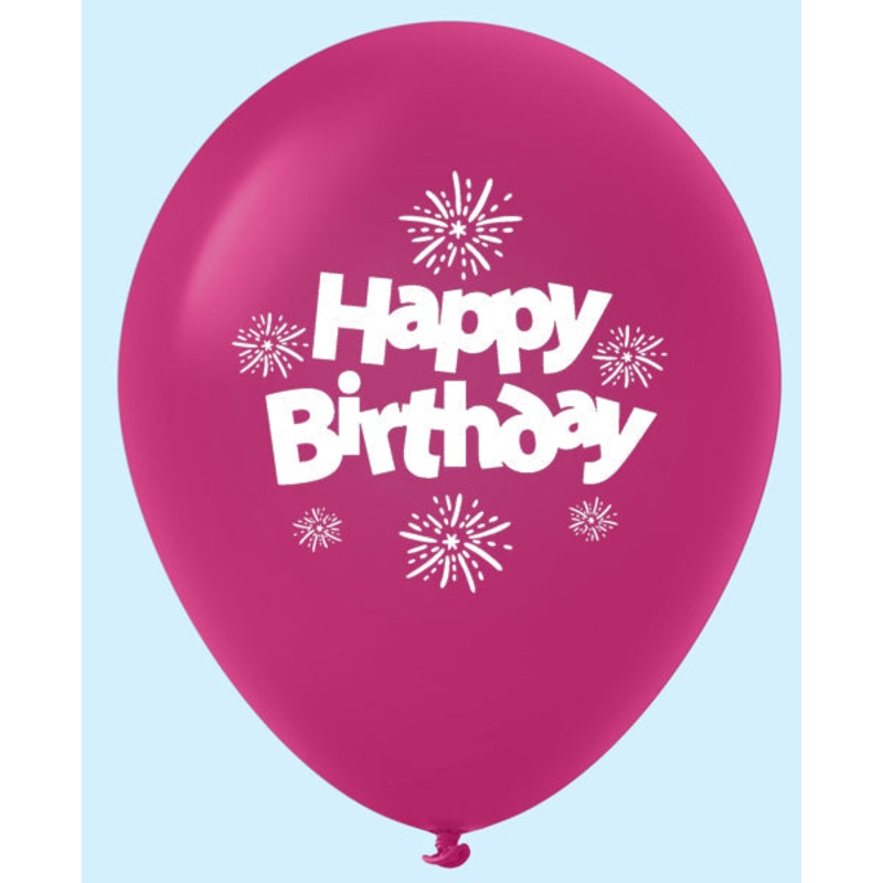 11" Happy Birthday Streamers Latex Balloons Dark Magenta (25 Per Bag)