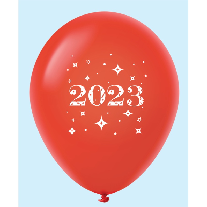 11" Year 2023 Stars Latex Balloons Red (25 Per Bag)